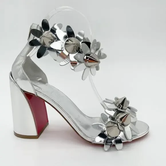 Christian Louboutin Daisy Spike Metallic Silver Ankle Cuff Sandals EU 37.5 - Picture 3 of 15